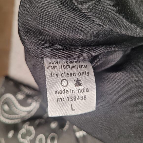 MNML Jacket Mens Large Black Bandana Paisley Quilted Puffer Zip Stand Collar - Picture 8 of 8